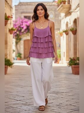 Banana Republic Medium Layered Ruffle Cami Top - Mauve Pink